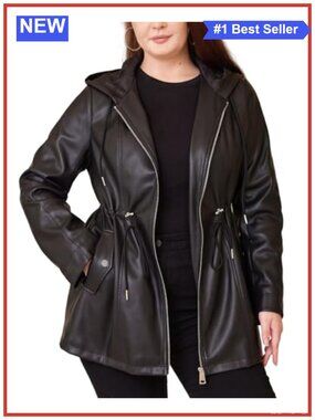 Faux Leather Moto Biker Jacket Hooded Plus Size Coat